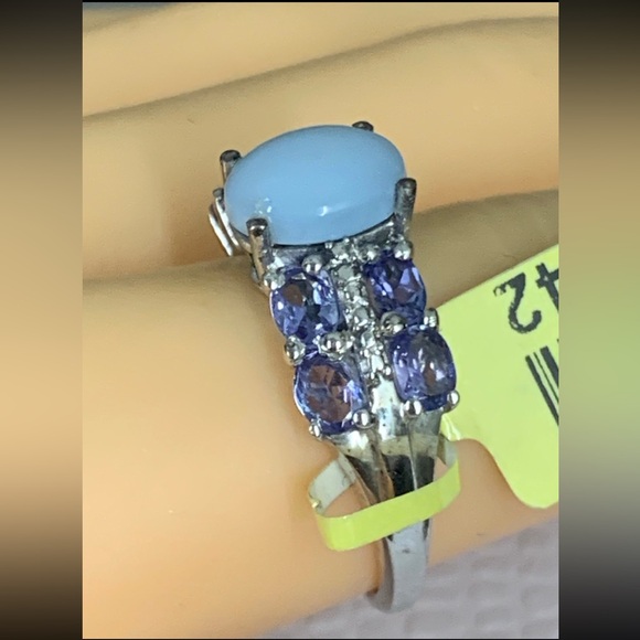 Signed STS 925 Sterling Silver Oval Larimar Blue Gemstone Ring Sz 8h - Picture 3 of 14